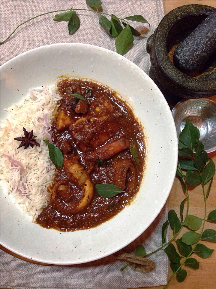 Curry cuttlefish with pineapple chutney served with star anise rice ...