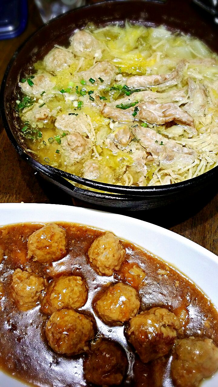 おりぃさんの鶏団子で トロトロ白菜鍋と 肉団子甘辛煮はひもかわ いよこ Snapdish スナップディッシュ Id Bzdv5a