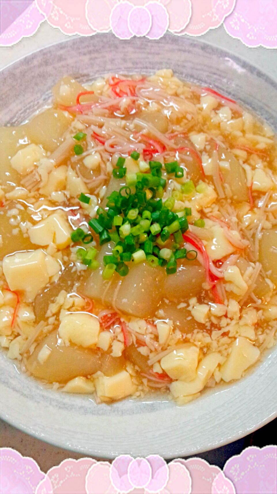 Tomoko Itoさんの玉子豆腐とカニカマ使って簡単うまうまあんかけ冬瓜 を夕顔で ゆっこ Snapdish スナップディッシュ Id Etn40a