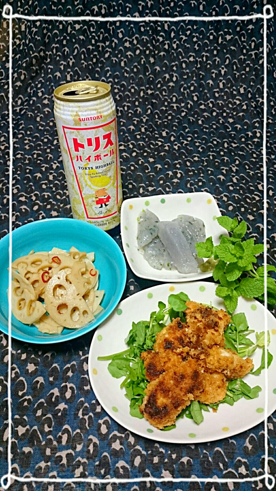 手作りこんにゃく 蓮根のきんぴら チキンカツ南蛮漬け トリスのハイボール かずにゃん Snapdish スナップディッシュ Id Tqvu4a