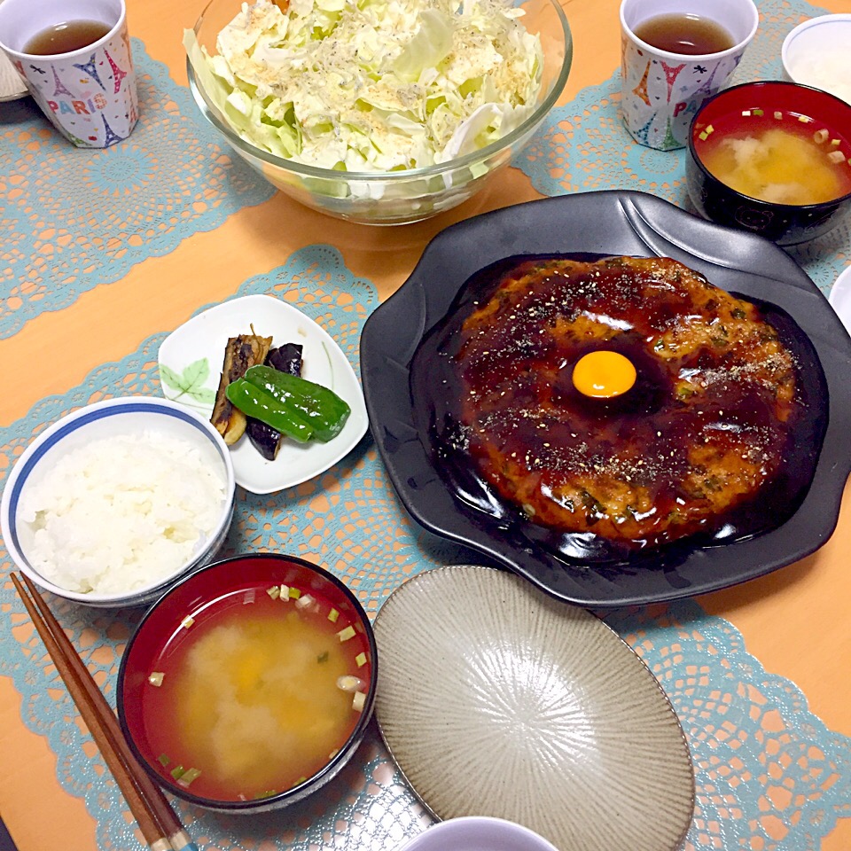 お月見つくね ナスとピーマンの煮浸し ジャコとキャベツのシーザーサラダ 豆腐の味噌汁 りょ こ Snapdish スナップディッシュ Id 4jquza