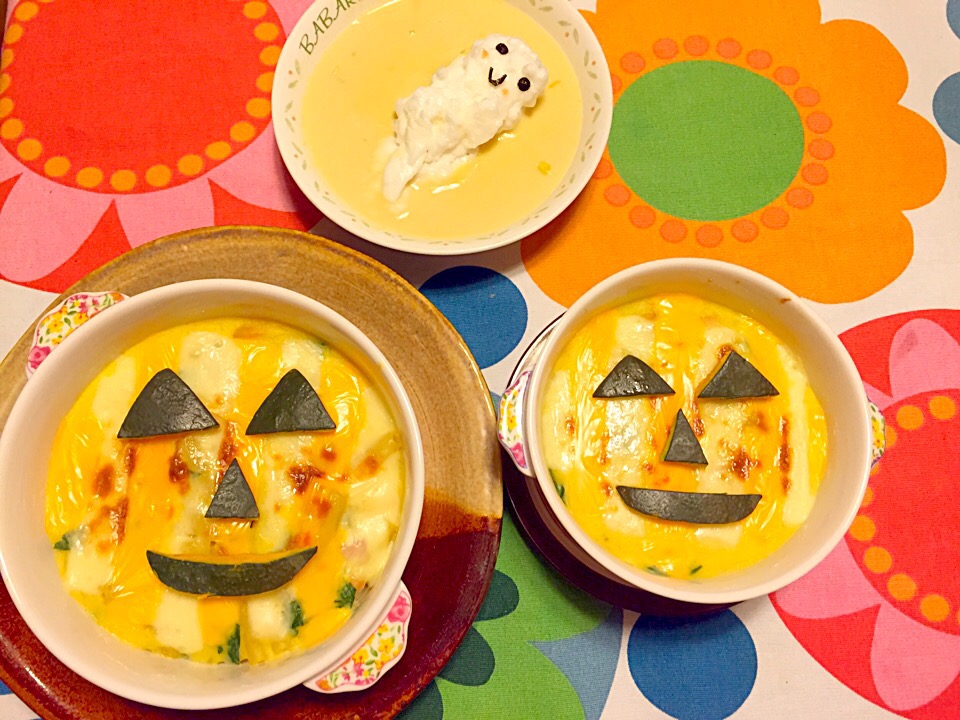 ハロウィンかぼちゃグラタン オバケちゃん豆乳コーンスープ さくたえ Snapdish スナップディッシュ Id 10shxa
