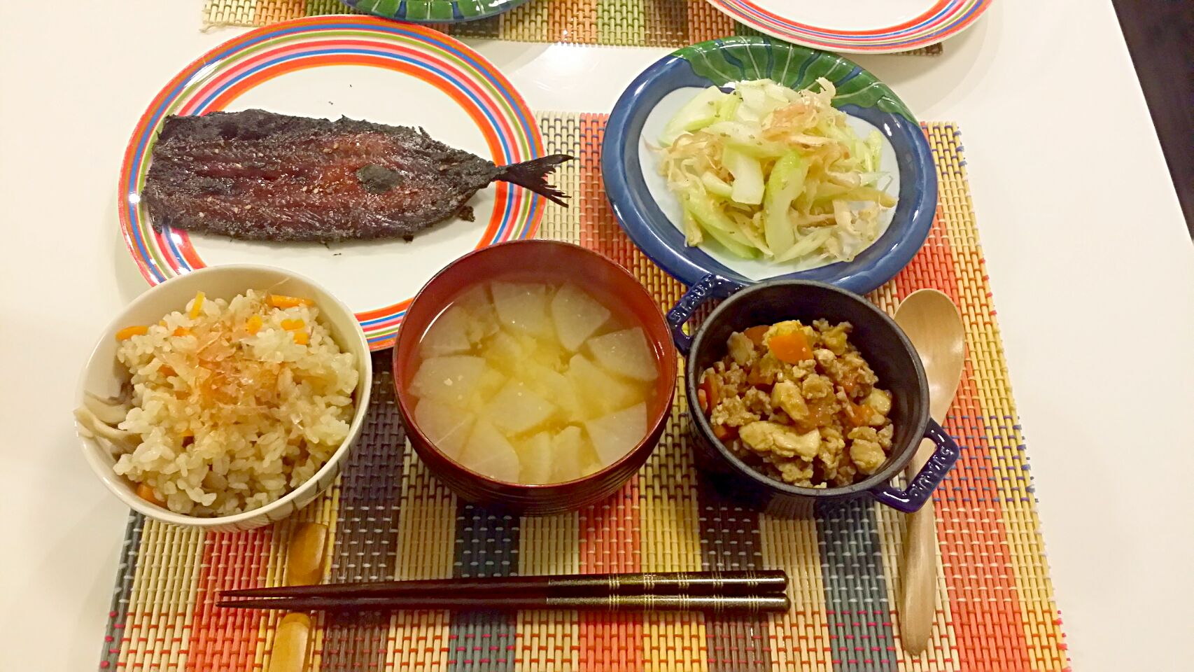 今日の夕食 さんまのみりん干し セロリとさきいかの和え物 いり豆腐 舞茸の炊き込みご飯 大根の味噌汁 Pinknari Snapdish スナップディッシュ Id 4swqca