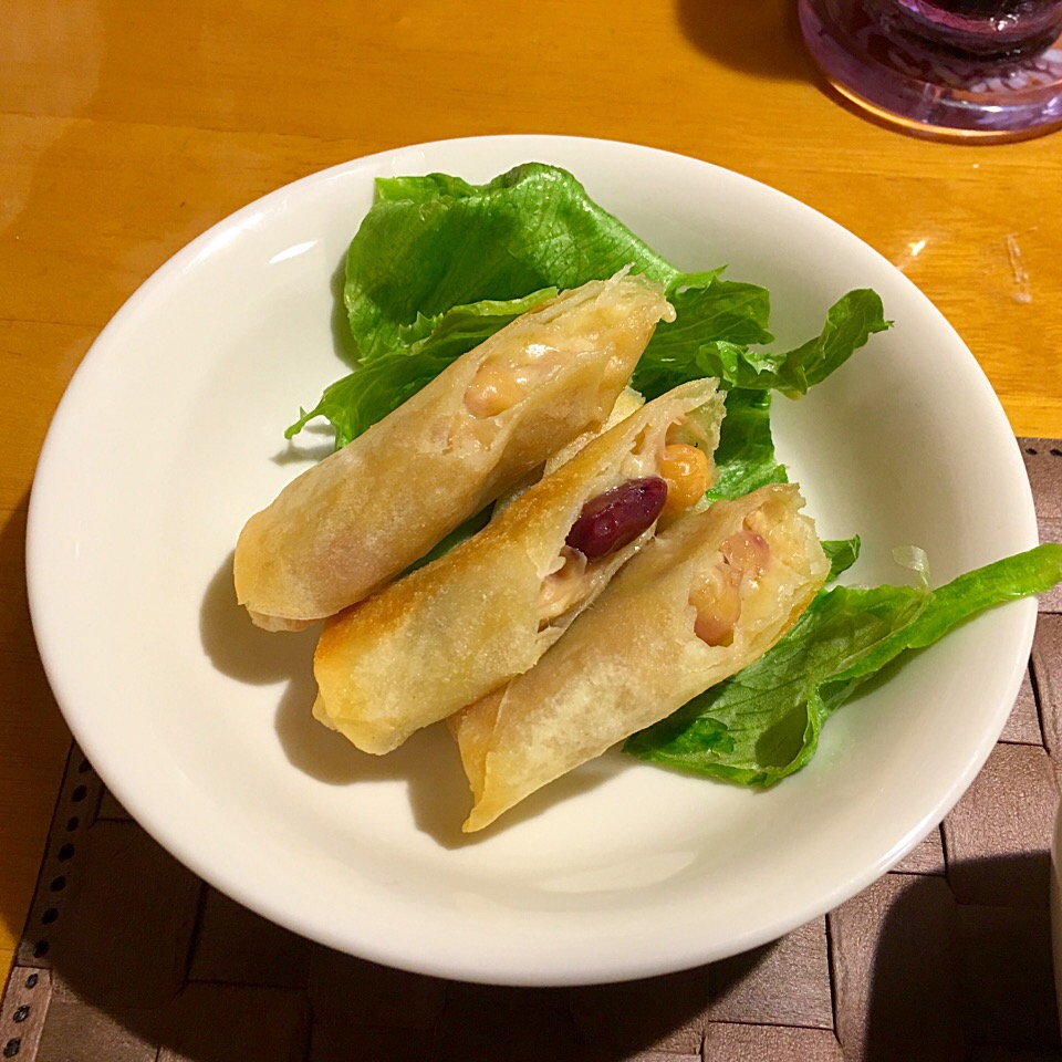 【フジッコさんからいただきました(^ ^)】カレーがおいしくなる豆でカレー風味のチーズ春巻