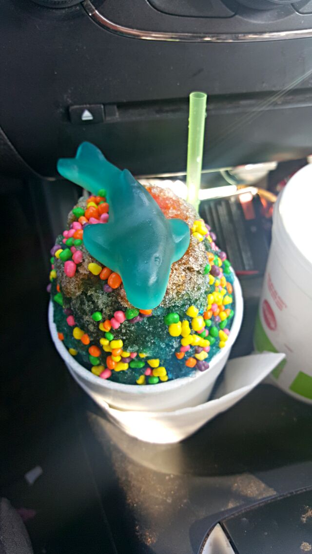 shark snowcone with candy nerds #okarcheoklahomasnowcone