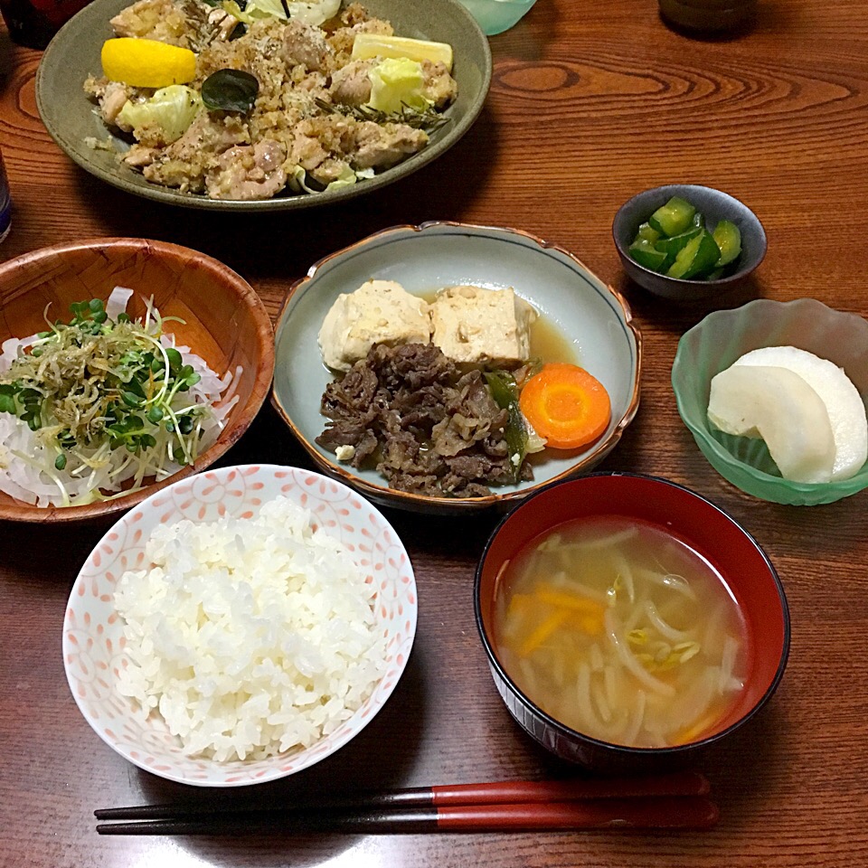 肉豆腐 コンソメスープ 大根のじゃこサラダ たたききゅうり 梨 めいこ Snapdish スナップディッシュ Id Pfi4ha