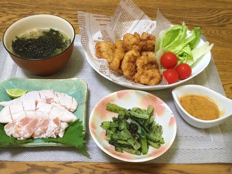 白菜のスープ 手作りチキンナゲット ハニーマスタードソース 小松菜の胡麻和え ささみの霜降り 美也子 Snapdish スナップディッシュ Id Sim8ma