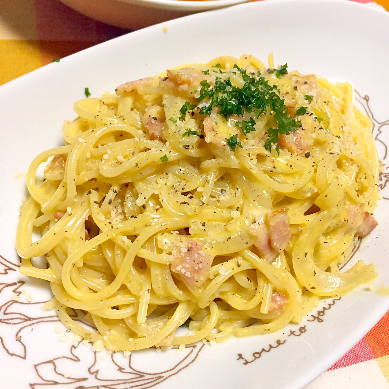 カルボナーラ晩御飯パスタスパゲティーカルボナーラおうちごはんおうちパスタ生クリーム不使用 カウンター嬢 Snapdish スナップディッシュ Id 80r0na