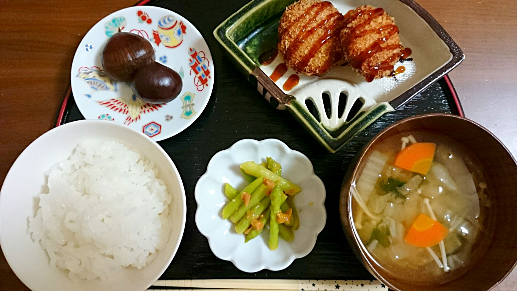 子供夜ご飯鱧すり身フライ 白菜人参えのきお味噌汁 アスパラ梅肉和え 茹で栗 アンジェ Snapdish スナップディッシュ Id Nytk9a