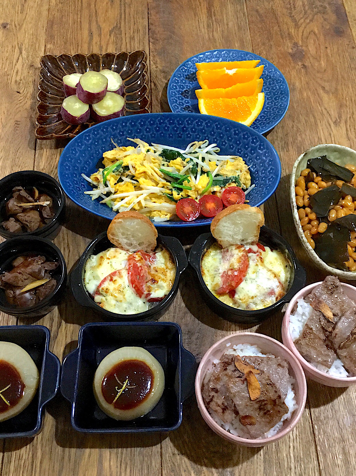 今日のこどもごはん 鶏レバーの生姜煮 ふろふき大根 完熟トマトのチーズ焼き ほうれん草ともやしのふわふわ卵とじ 黒毛和牛の焼肉 加藤よしえ Snapdish スナップディッシュ Id 9whxga