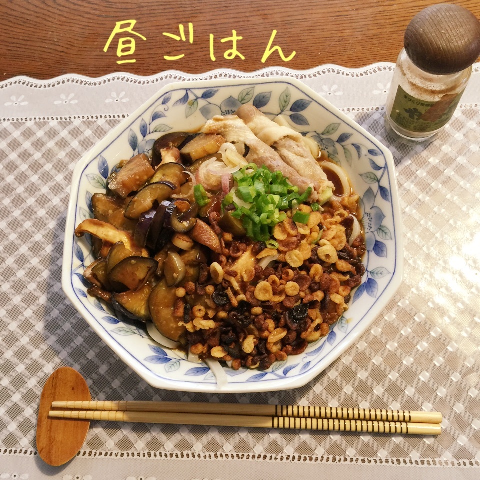 茄子と椎茸ピリ辛味噌炒めと天カスの冷し味噌ぶっかけうどん Yakinasu Snapdish スナップディッシュ Id H8okza