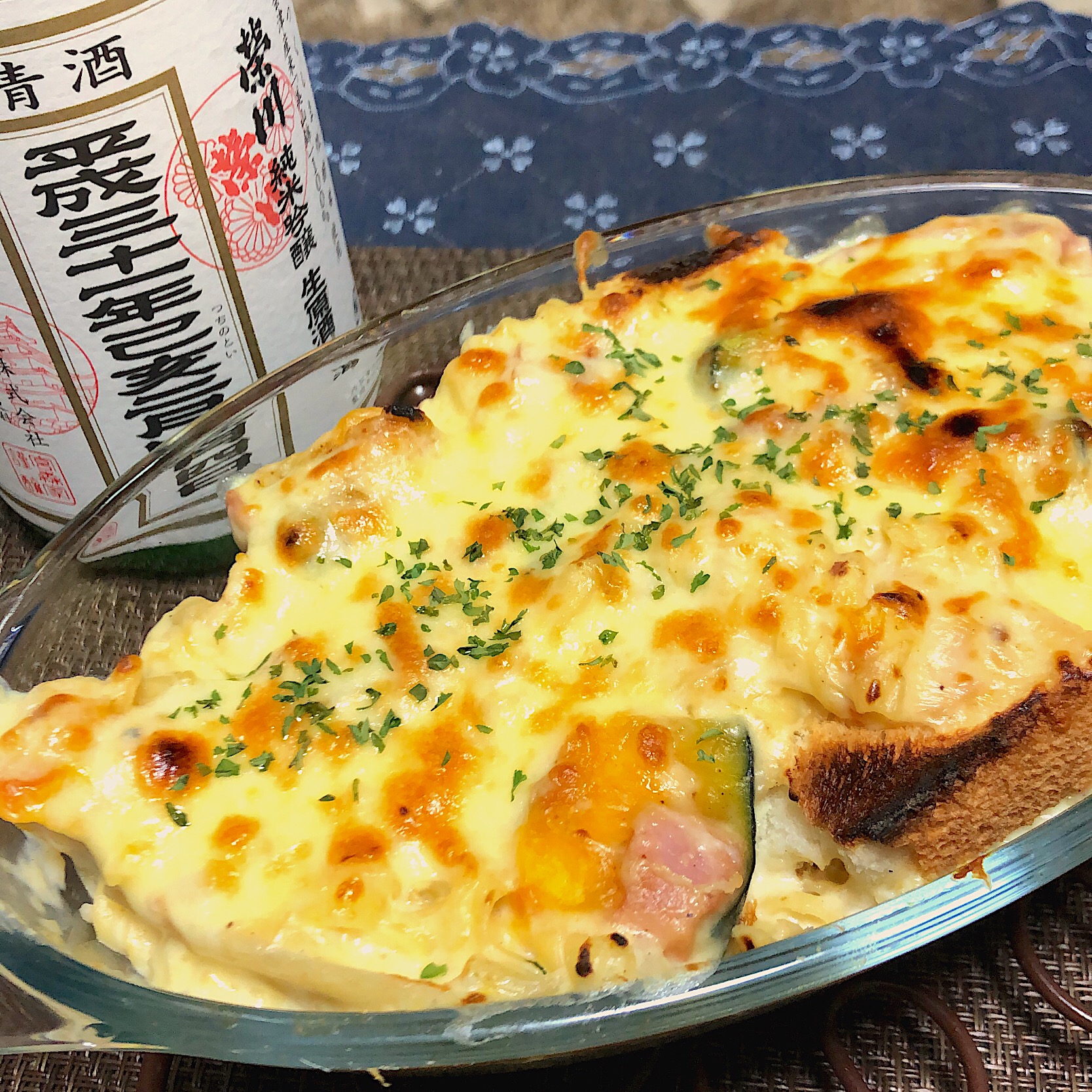 カボチャとベーコンのグラタン今日の晩ご飯 カボチャグラタン 日本酒に合う立春朝搾り ひらり Snapdish スナップディッシュ Id Hsqs0a