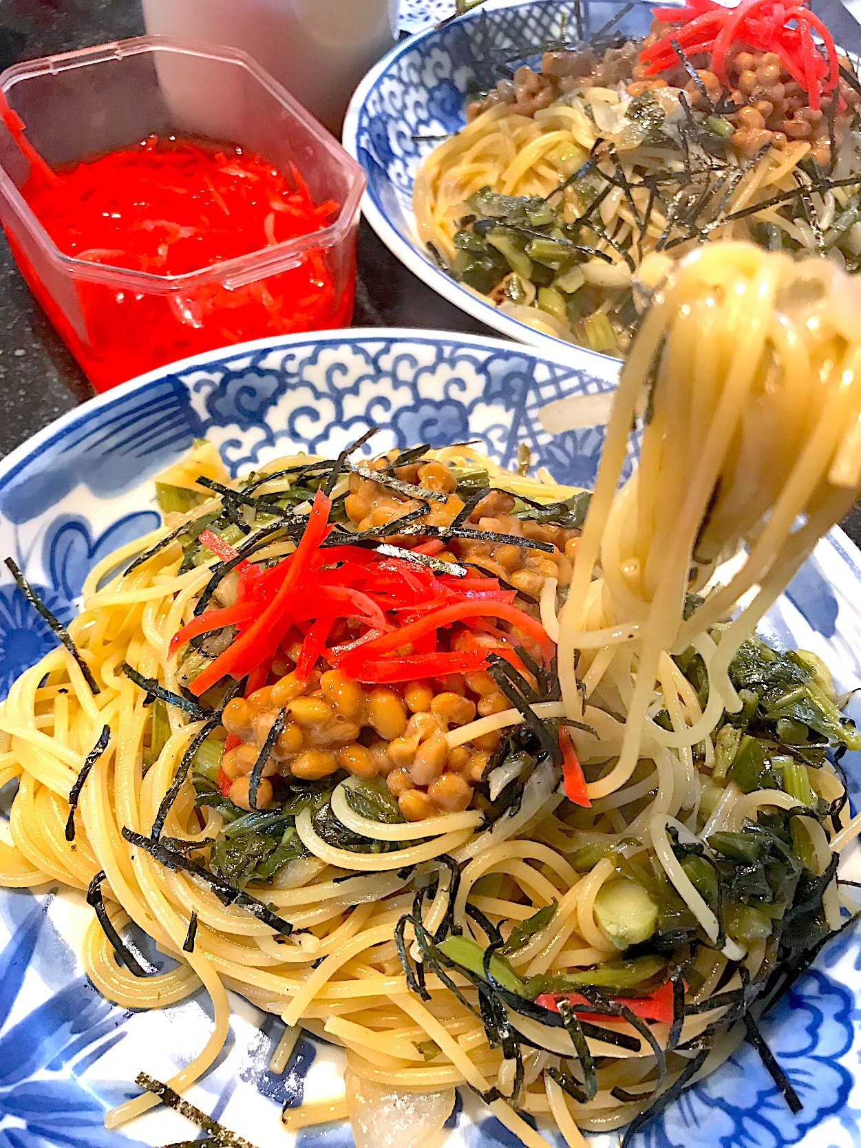 熊本阿蘇から届いた高菜漬けと納豆入れてパスタ シュトママ Snapdish スナップディッシュ Id Cjnala