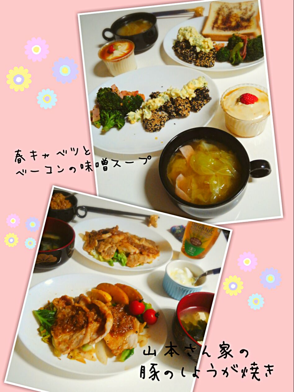 山本真希さんの山本さん家の豚の生姜焼き🐷
#春キャベツとベーコンのみそスープ