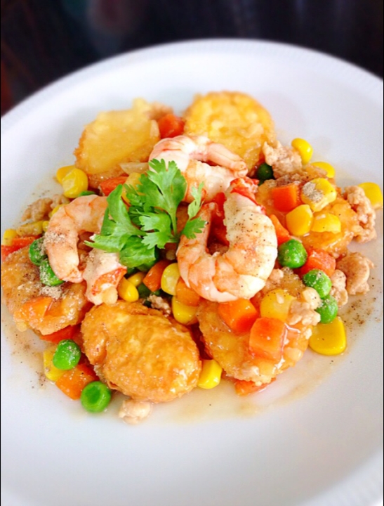 🥚Egg tofu with shrimp stir fry 🍤 เต้าหู้ทรงเครื่อง 🍀