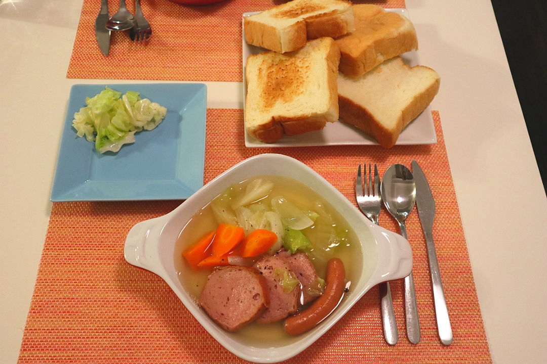 今日の夕食 Sdモニター 焼きあごだしのポトフ 食パン Pinknari Snapdish スナップディッシュ Id Lgsnga