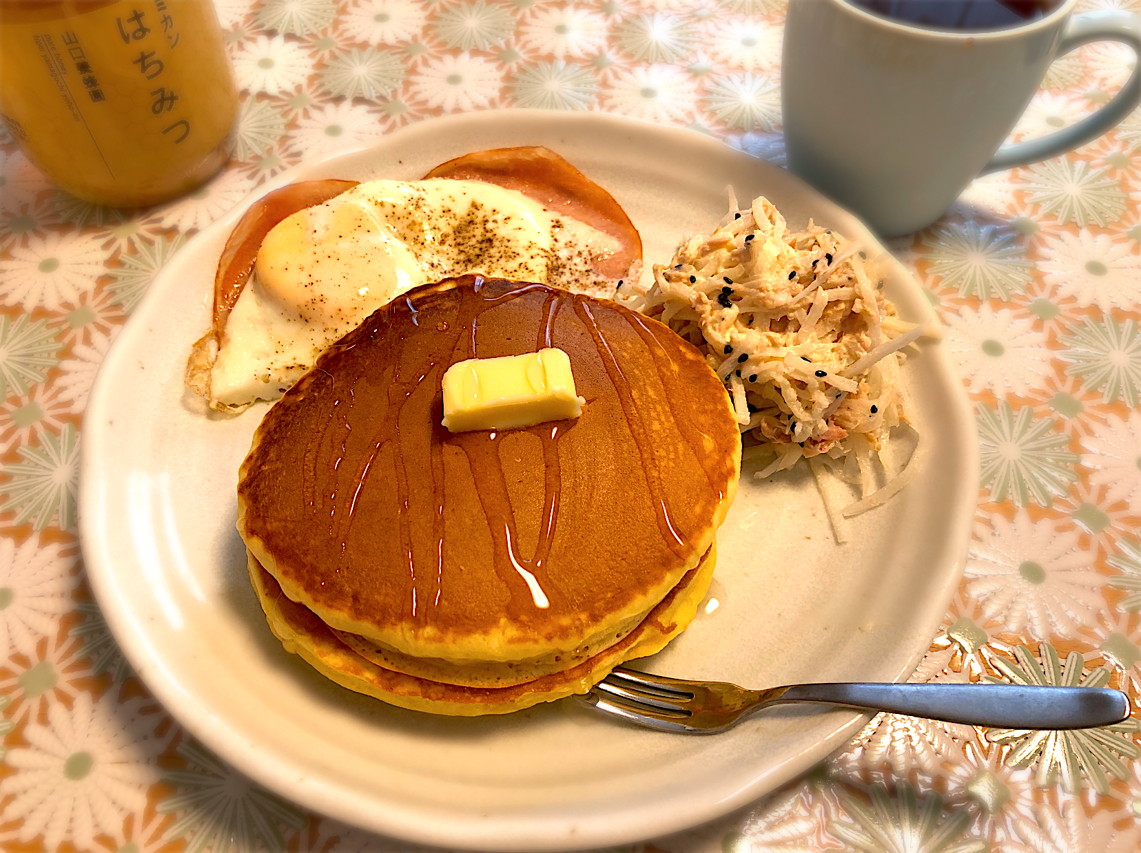 パンケーキとハムエッグのランチツナと大根のサラダ Fktmp Snapdish スナップディッシュ Id C00d4a