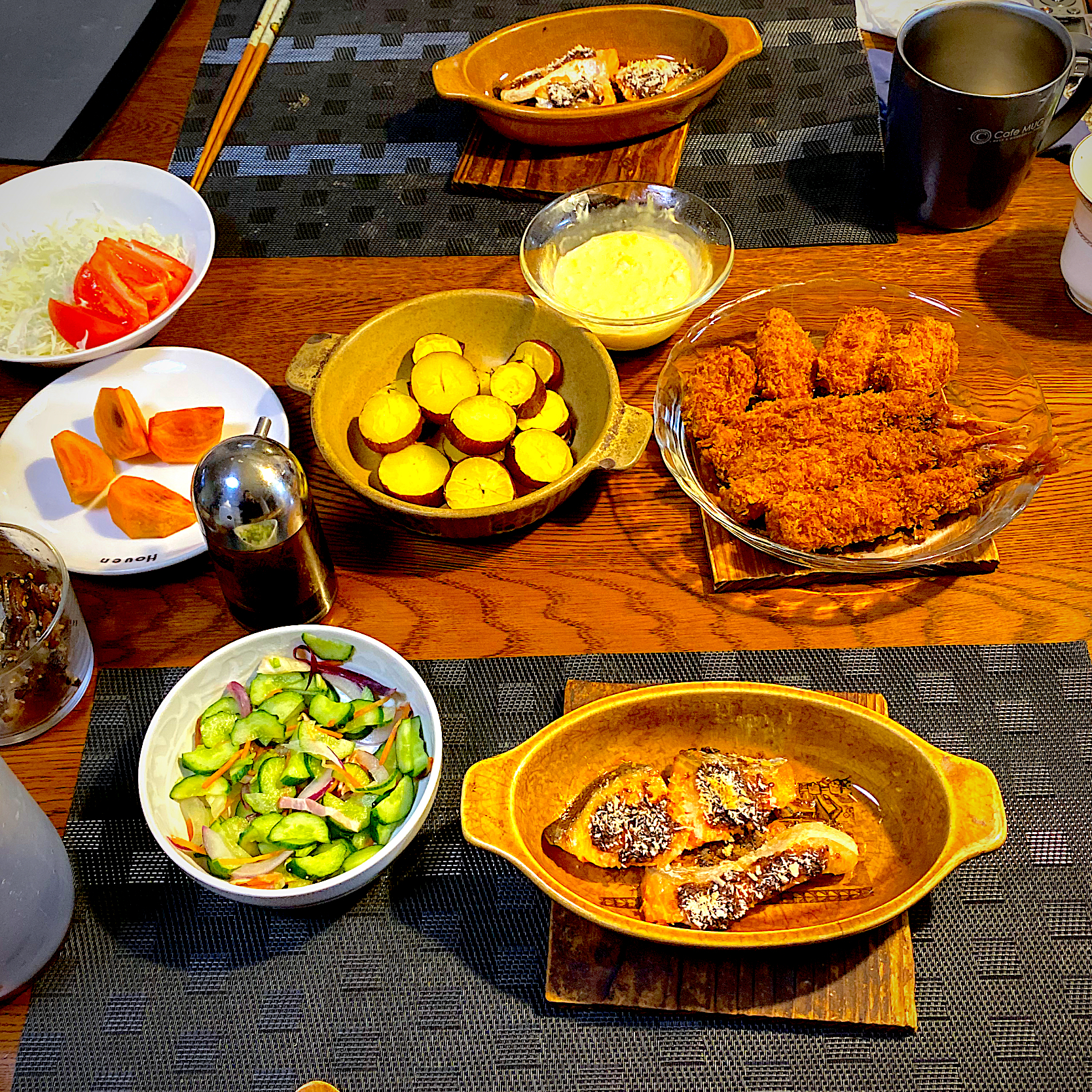 塩鮭のパン粉焼き 薩摩芋バター焼き エビフライ牡蠣フライ サラダ Yakinasu Snapdish スナップディッシュ Id Ecep5a