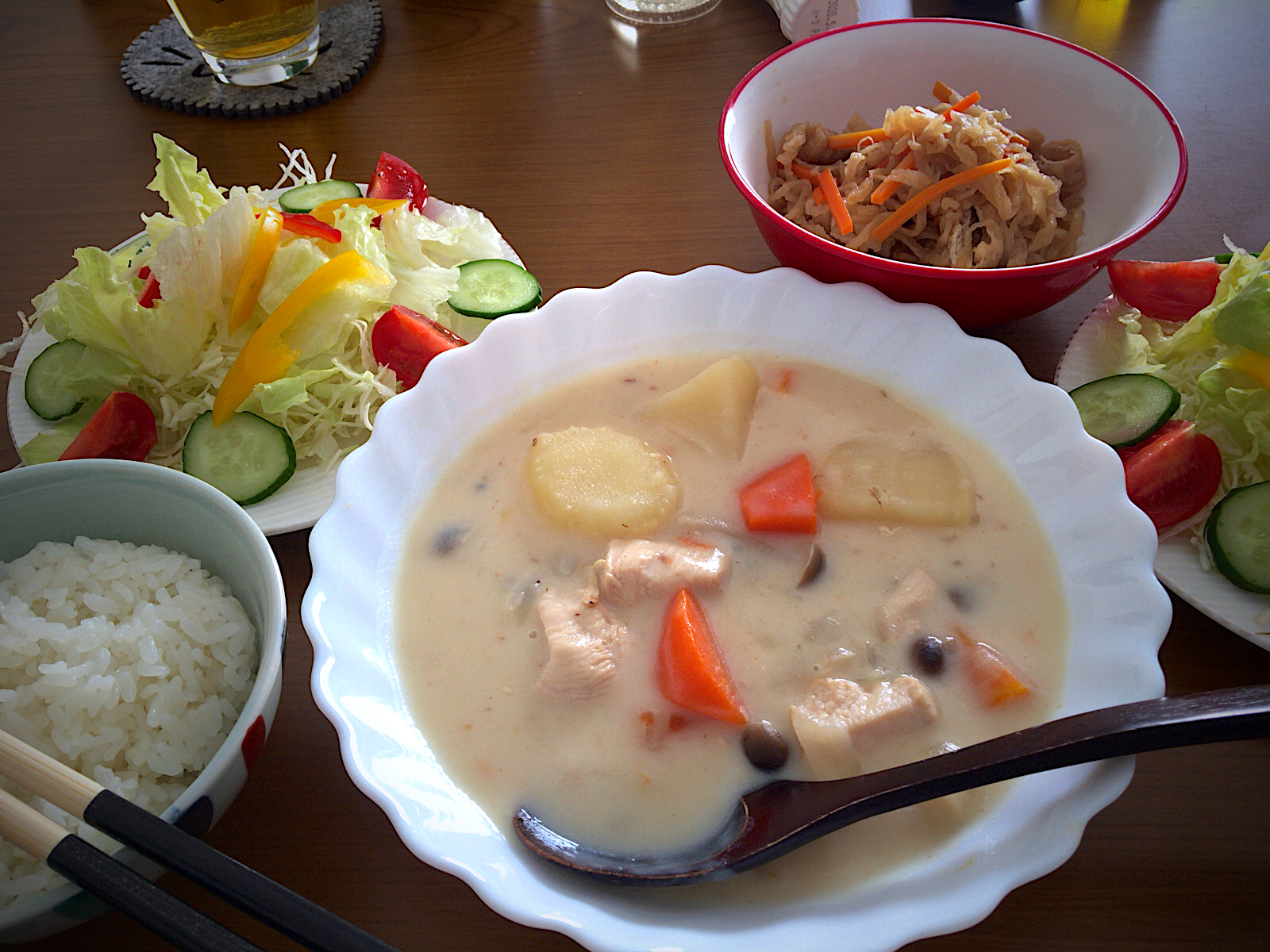 今日の男女飯絆お昼ご飯 クリームシチューと切干大根煮とサラダ ひーちゃん Snapdish スナップディッシュ Id Nkfoka