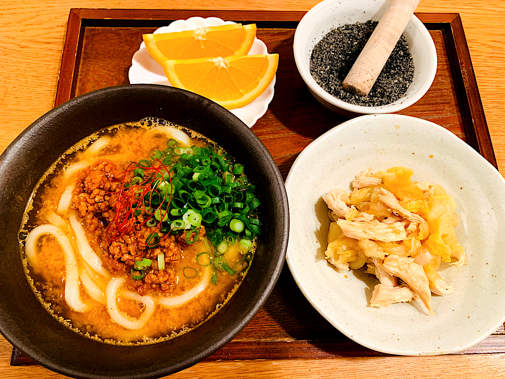 我が家の晩ごはん坦々うどん 白菜と鶏肉のお浸し オレンジ いちご Snapdish スナップディッシュ Id 1gwlma