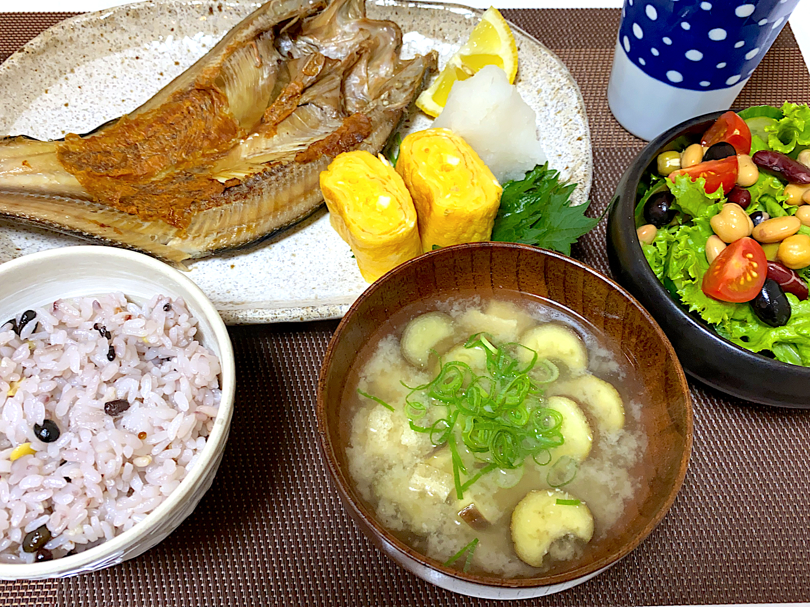 ホッケの塩焼き 卵焼き 豆サラダ ナスの味噌汁 Momococo Snapdish スナップディッシュ Id 5oqtba