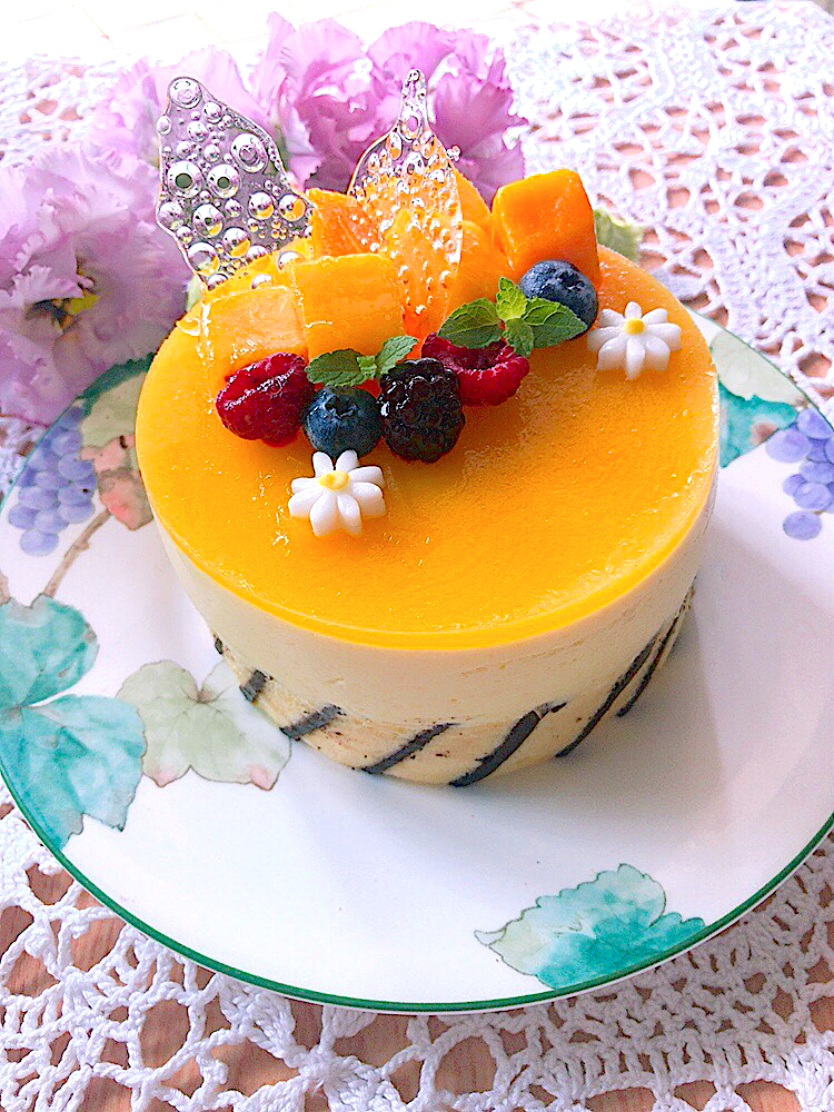 ばろんさんの料理 マンゴーとパッションフルーツのムース♡♡ ばろんちゃん♪ お誕生日おめでとう🎂🎉