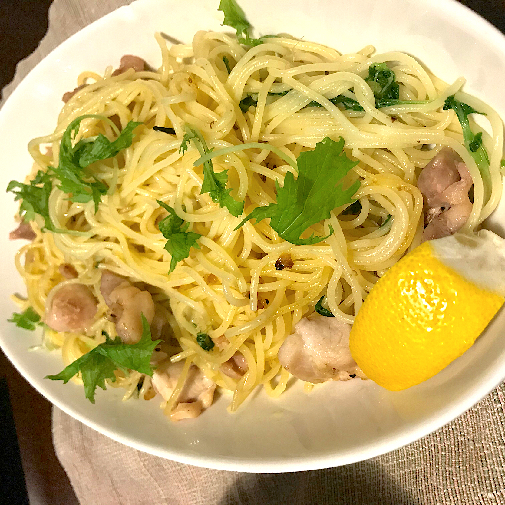 鶏肉と水菜の塩レモンパスタ 純 Snapdish スナップディッシュ Id 0o8ira