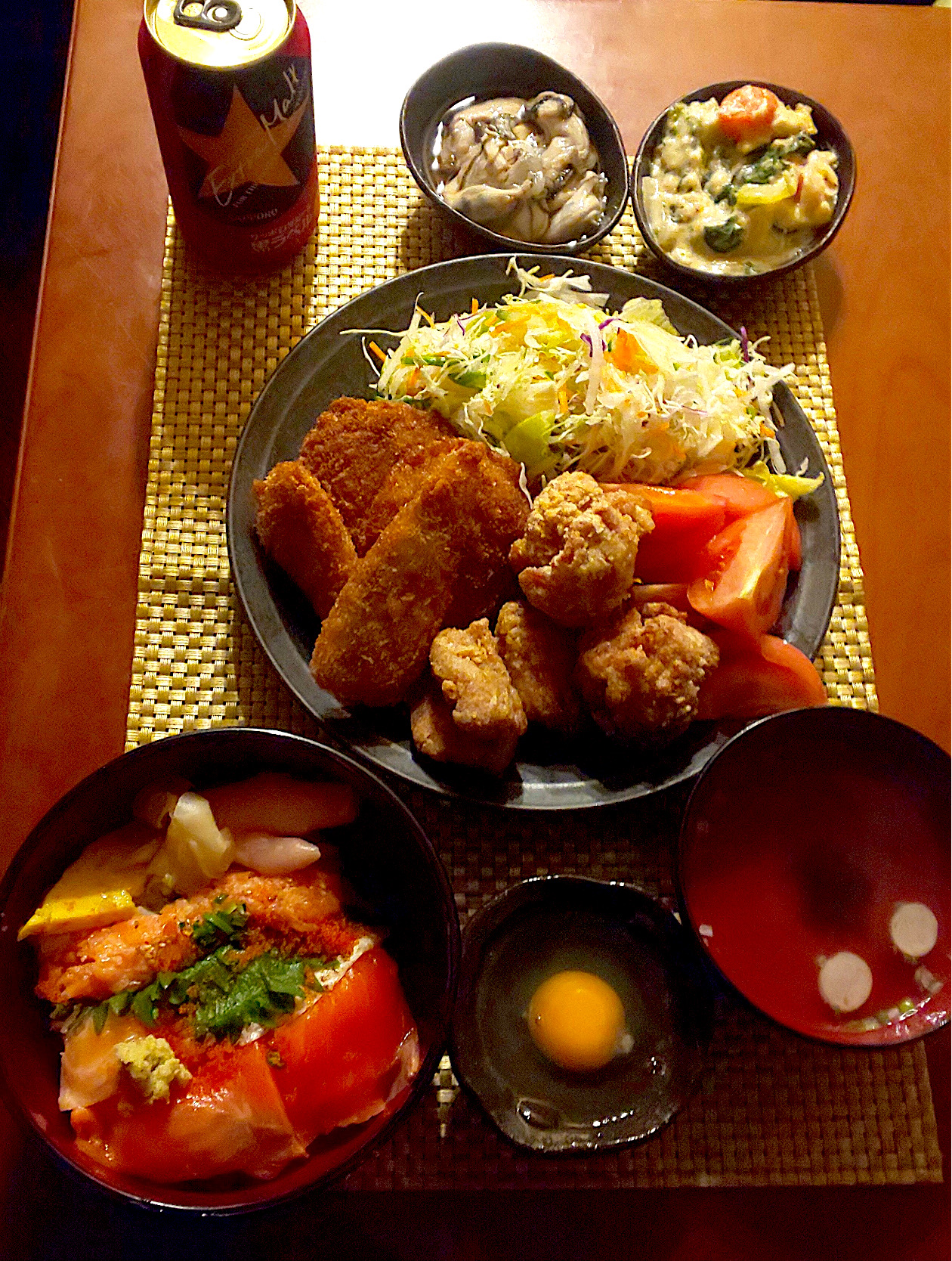 Today S Dinner生卵 生牡蠣 酢お惣菜 唐揚げw 千切り 三昧丼 松茸のお吸い物 Ami Snapdish スナップディッシュ Id Zt8nba