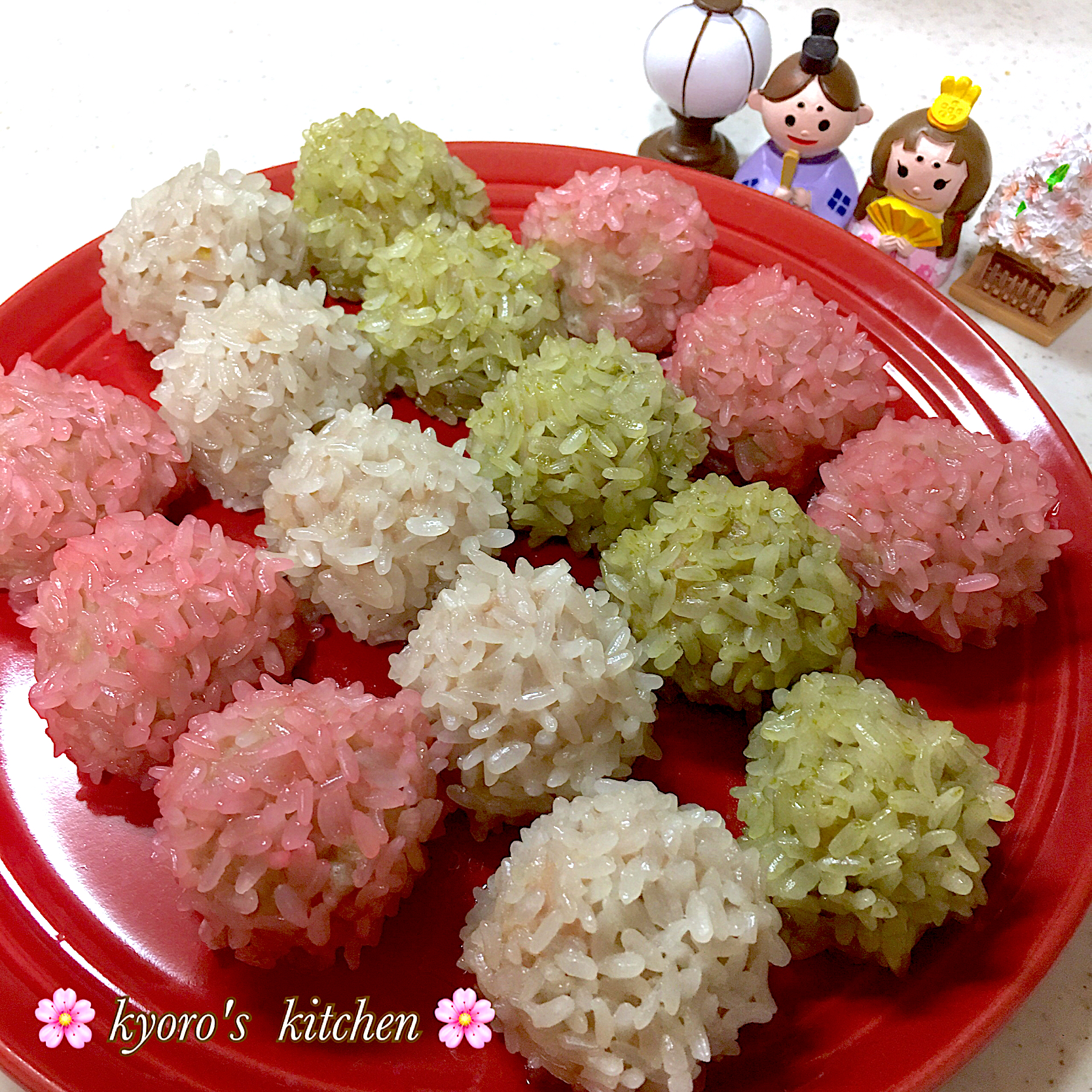 ひな祭りに🌸ひし餅カラーの3色餅米しゅうまい