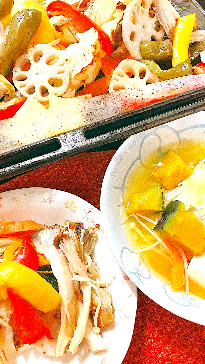 🍀野菜のグリル🍀野菜と豆腐のスープ