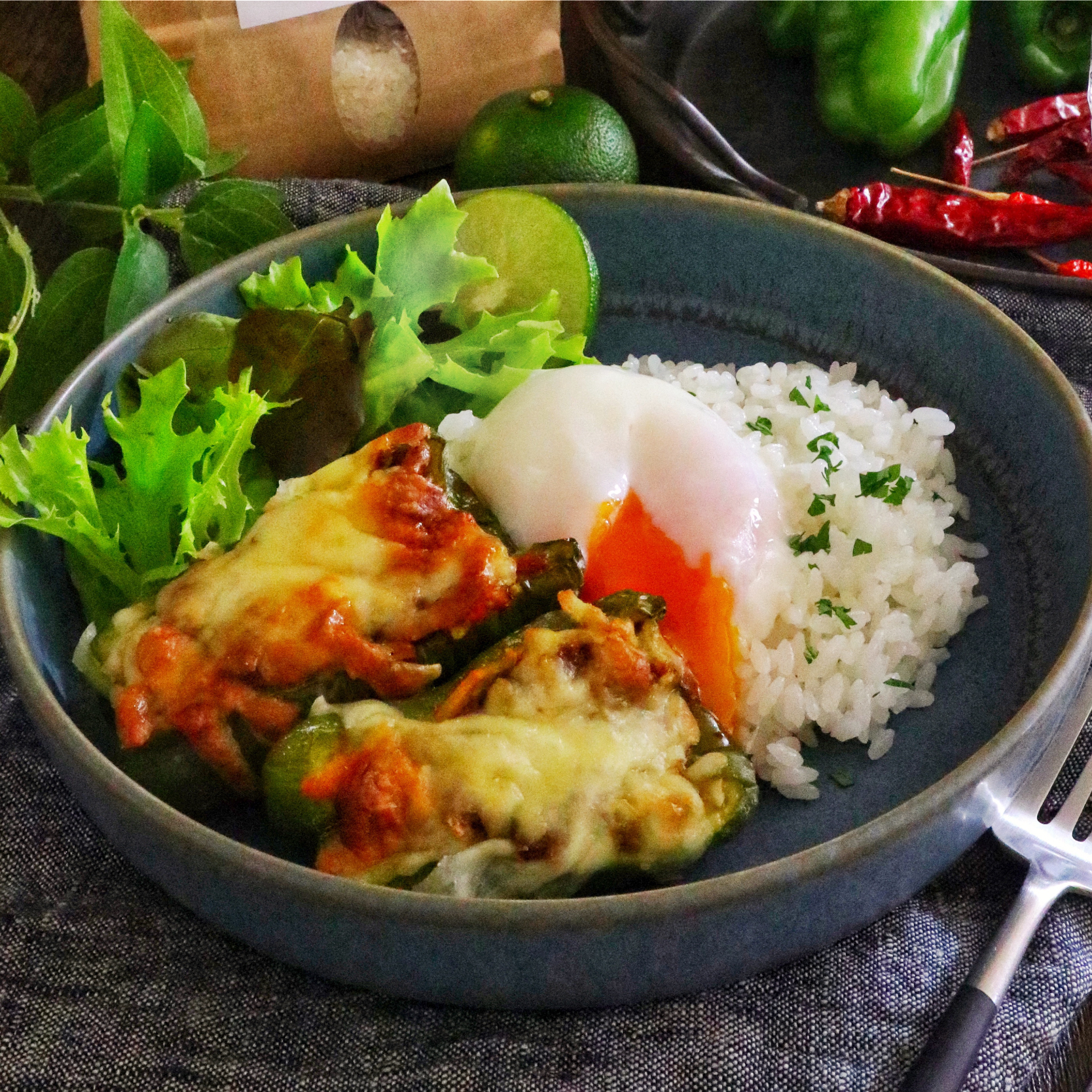 キーマカレー詰めピーマンのチーズ焼き Mutsumi Snapdish スナップディッシュ Id Dkec9a