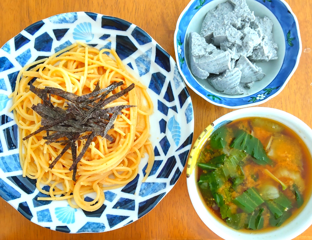 月日 たらこパスタ 黒ごまよせ豆腐 チンゲン菜とわかめのお味噌汁 いもこ Snapdish スナップディッシュ Id Kkqdna