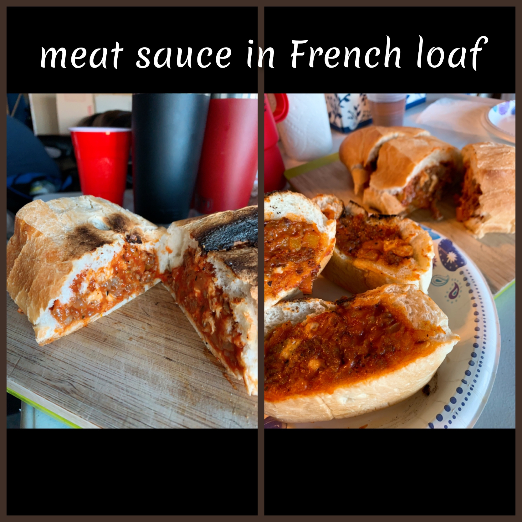 meat sauce in French loaf!!