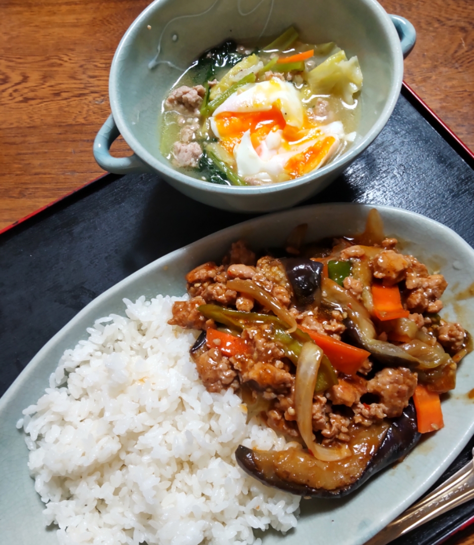 勝ち飯スタミナ丼たっぷり野菜の麻婆茄子 金のスタミナスープ たつかば Snapdish スナップディッシュ Id Zuqsga